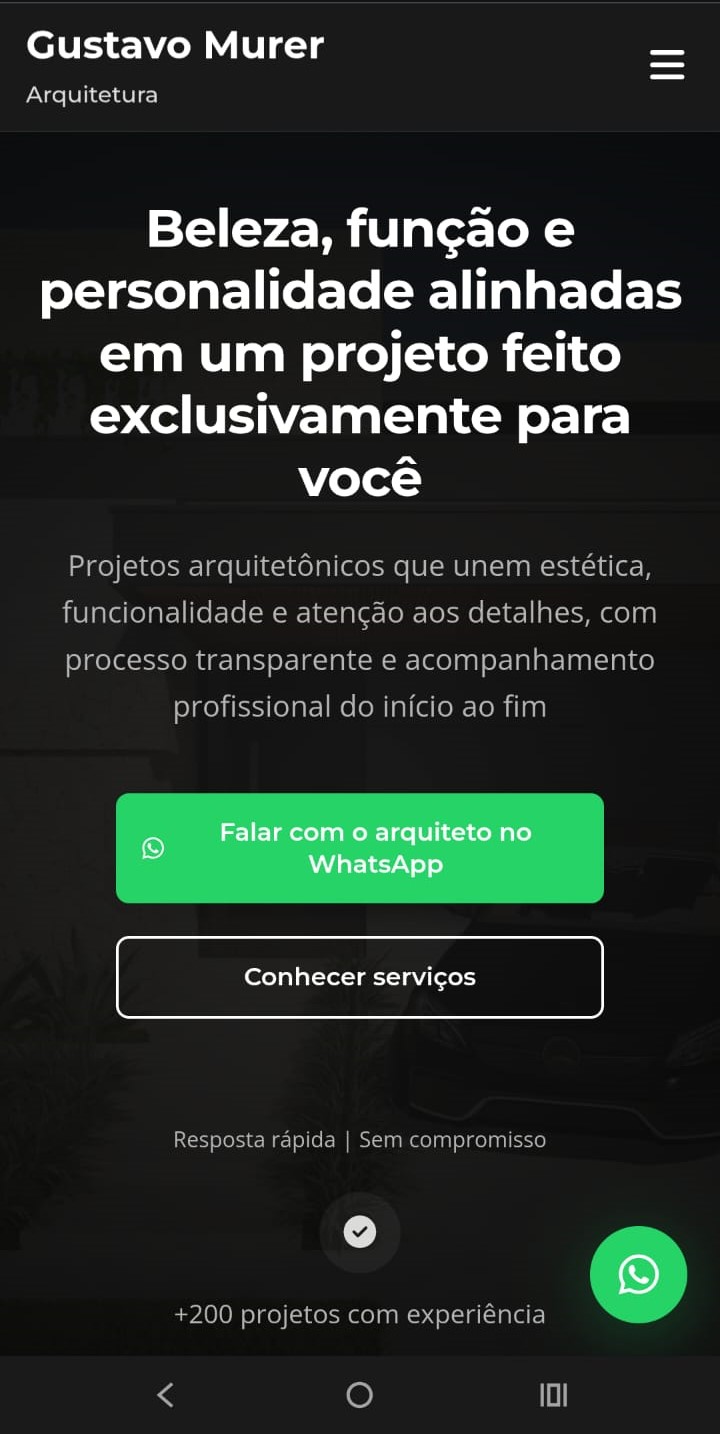 Site Gustavo Murer Arquitetura em mobile